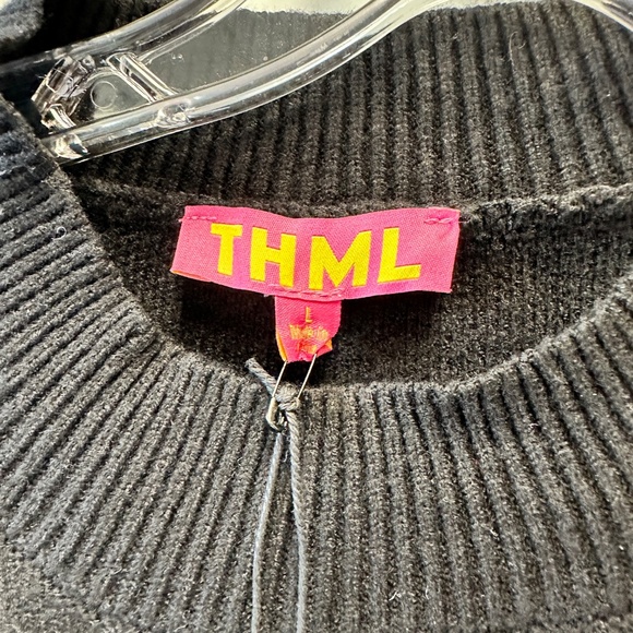 NWT THML Black Sweater 3/4 Sequined Sleeves Women's Size Large L - Picture 7 of 10